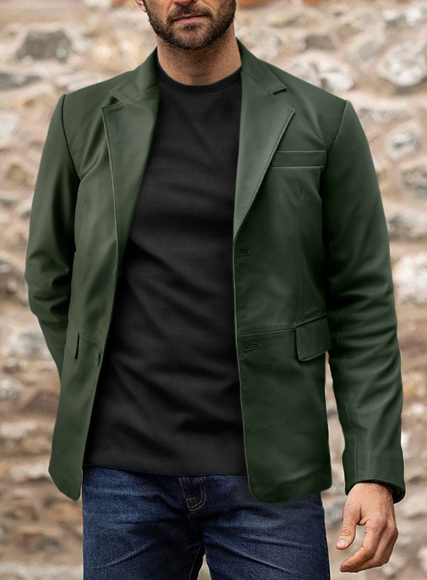 Soft Deep Olive Leather Blazer - StudioSuits