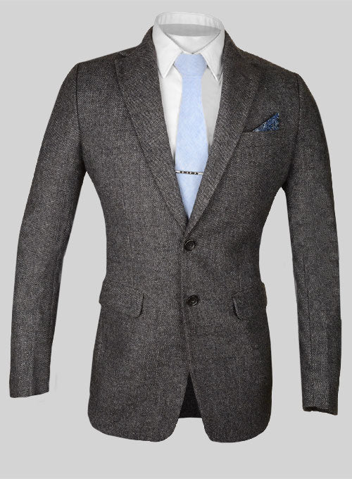 Vintage Dark Gray Weave Tweed Jacket - StudioSuits