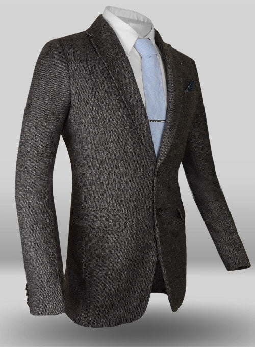 Vintage Dark Gray Weave Tweed Jacket - StudioSuits