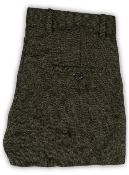 Vintage Flat Green Herringbone Tweed Pants - Pre Set Sizes – StudioSuits