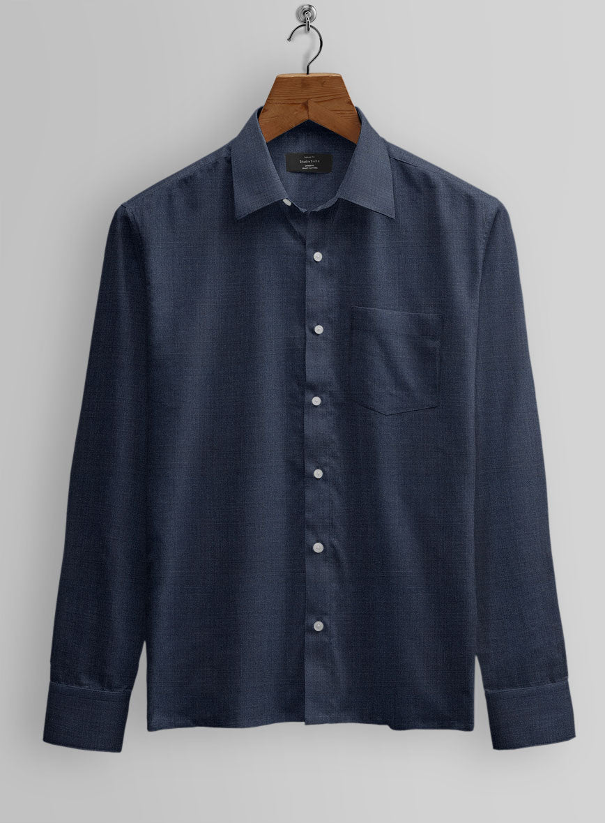 Worsted Blue Wool Shirt - StudioSuits